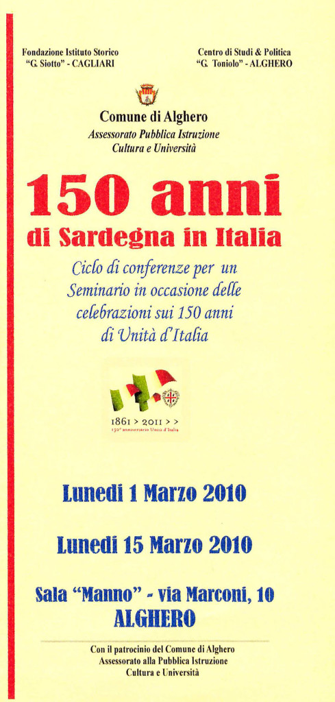 150 anni di Sardegna in Italia - Ciclo di conferenze per un Seminario in occasione delle celebrazioni sui 150 anni di Unità d'Italia